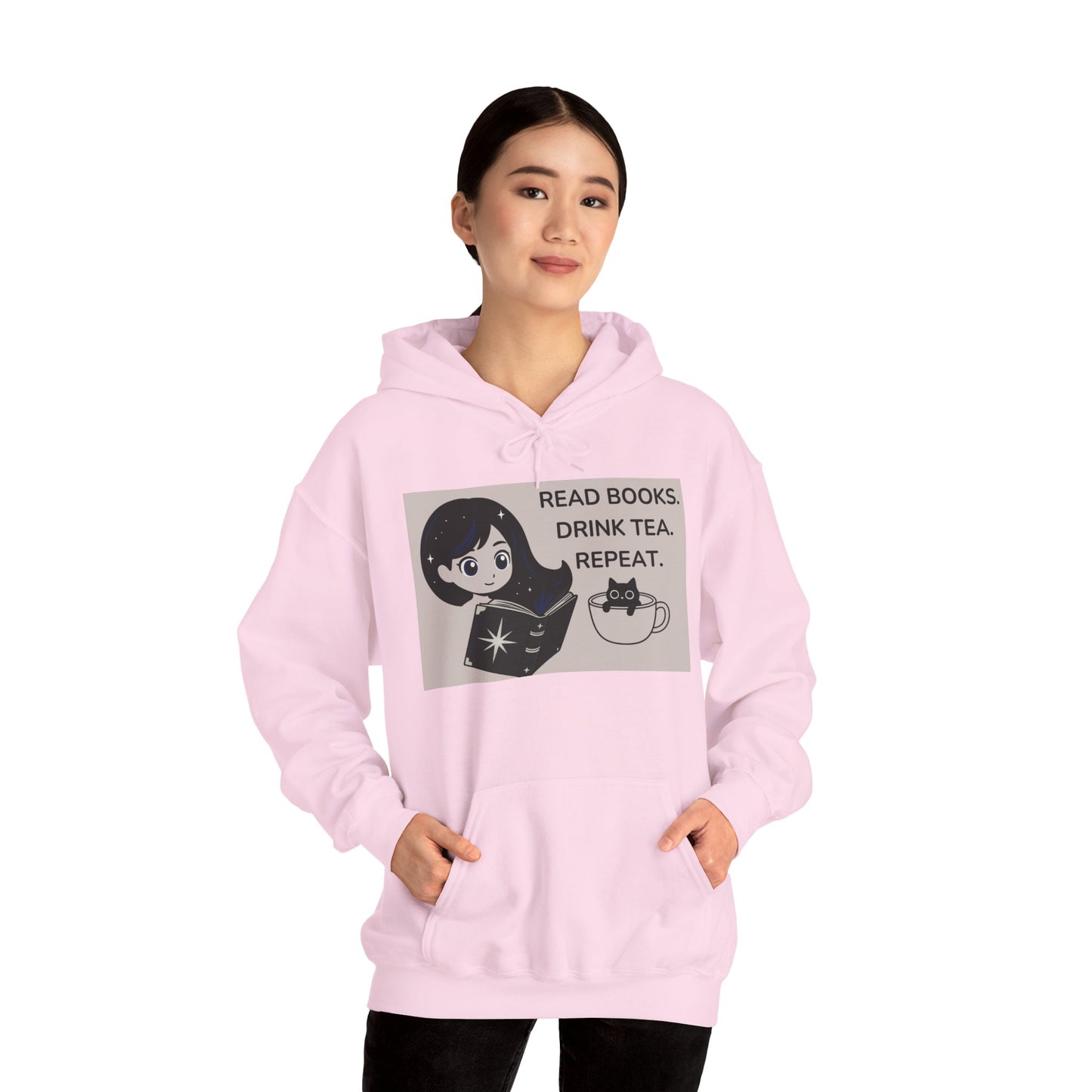 Cosmic Girl & Teacup Cat Hoodie – Aesthetic Starry Anime Art Sweatshirt