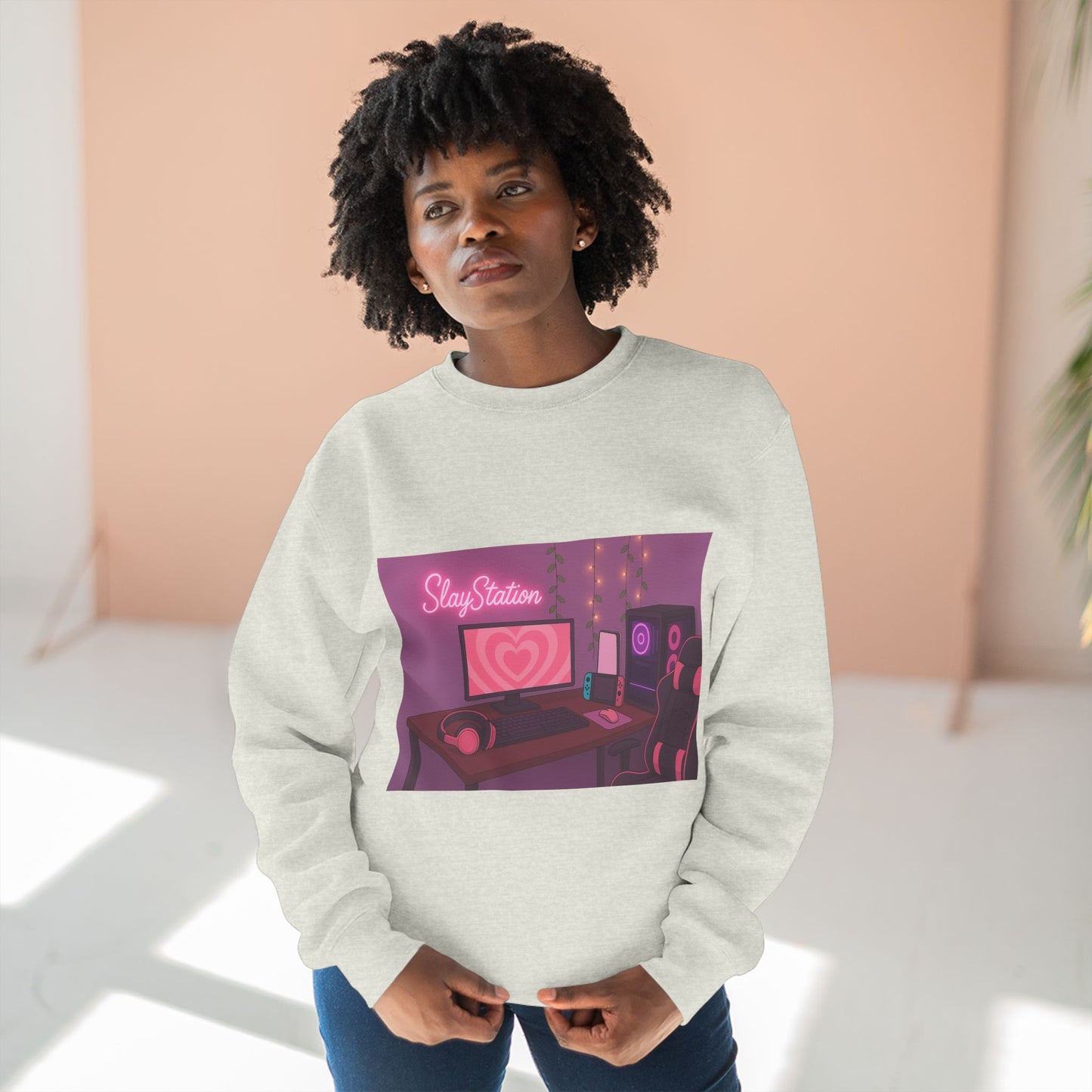 SlayStation Gamer Girl Sweatshirt – Pink Aesthetic Gaming Outfit for Girls, Cozy Soft