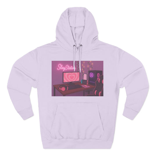 SlayStation Gamer Girl Hoodie – Aesthetic Pink Gaming Setup Sweatshirt for Gamers