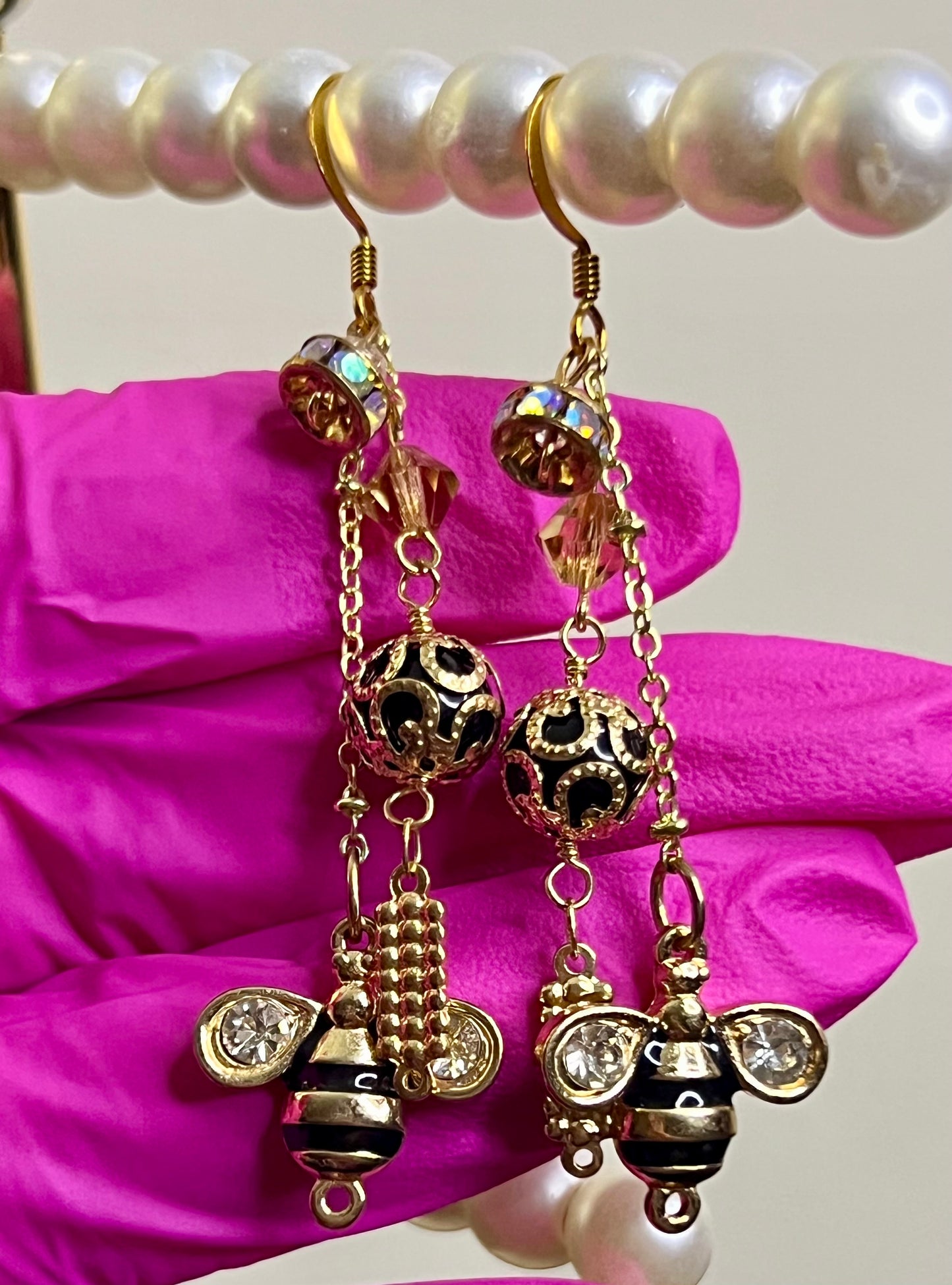 Honey Drip Dangles – Handcrafted Gold Bee Earrings