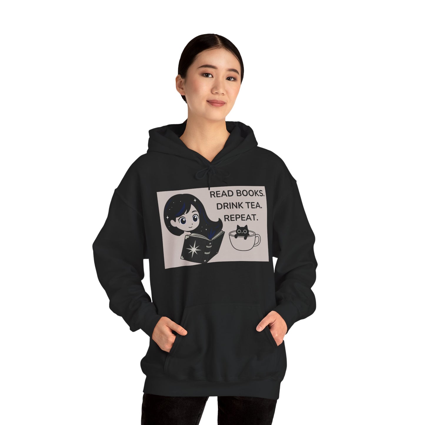 Cosmic Girl & Teacup Cat Hoodie – Aesthetic Starry Anime Art Sweatshirt