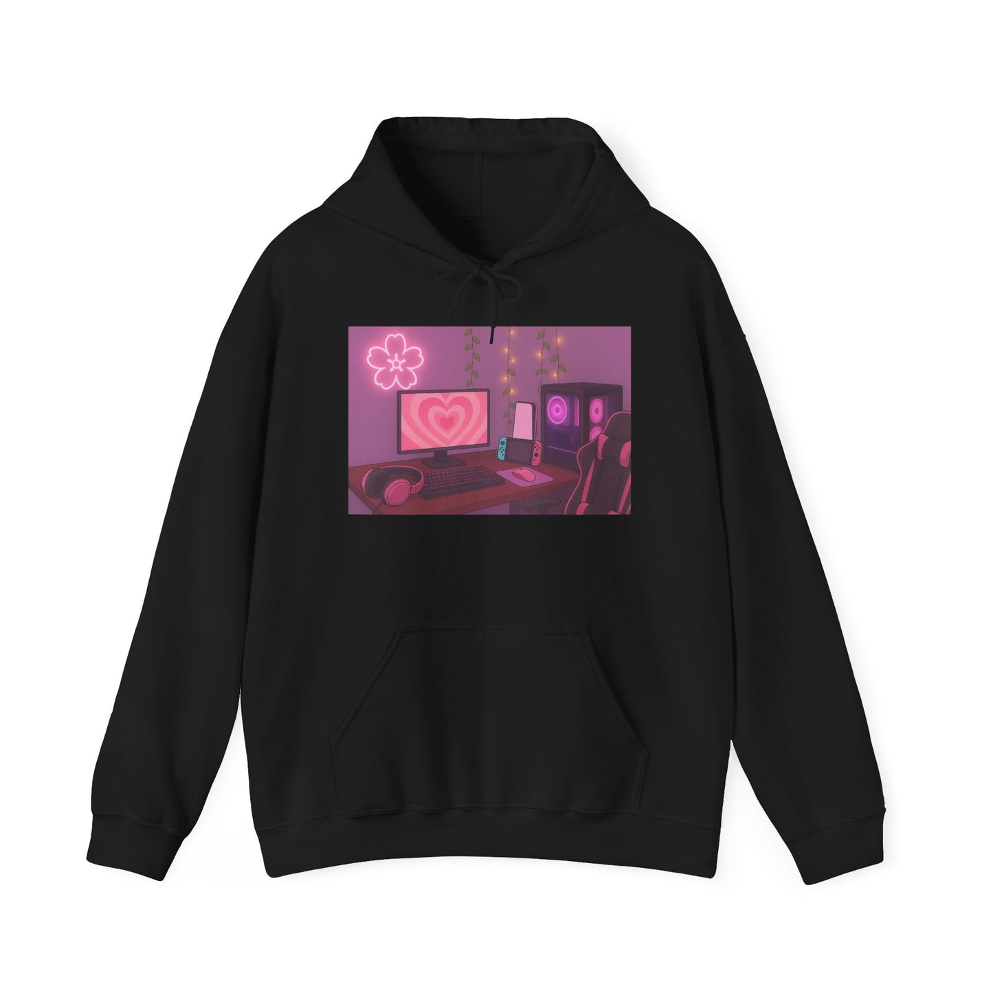 Aesthetic Gamer Girl Hoodie – Cozy PC Setup Art Pullover