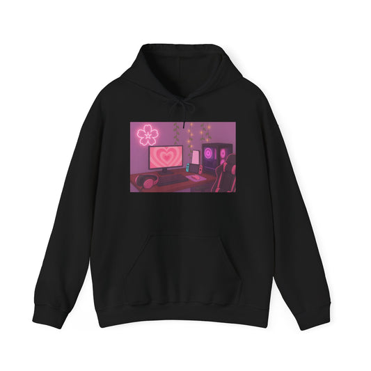 Aesthetic Gamer Girl Hoodie – Cozy PC Setup Art Pullover