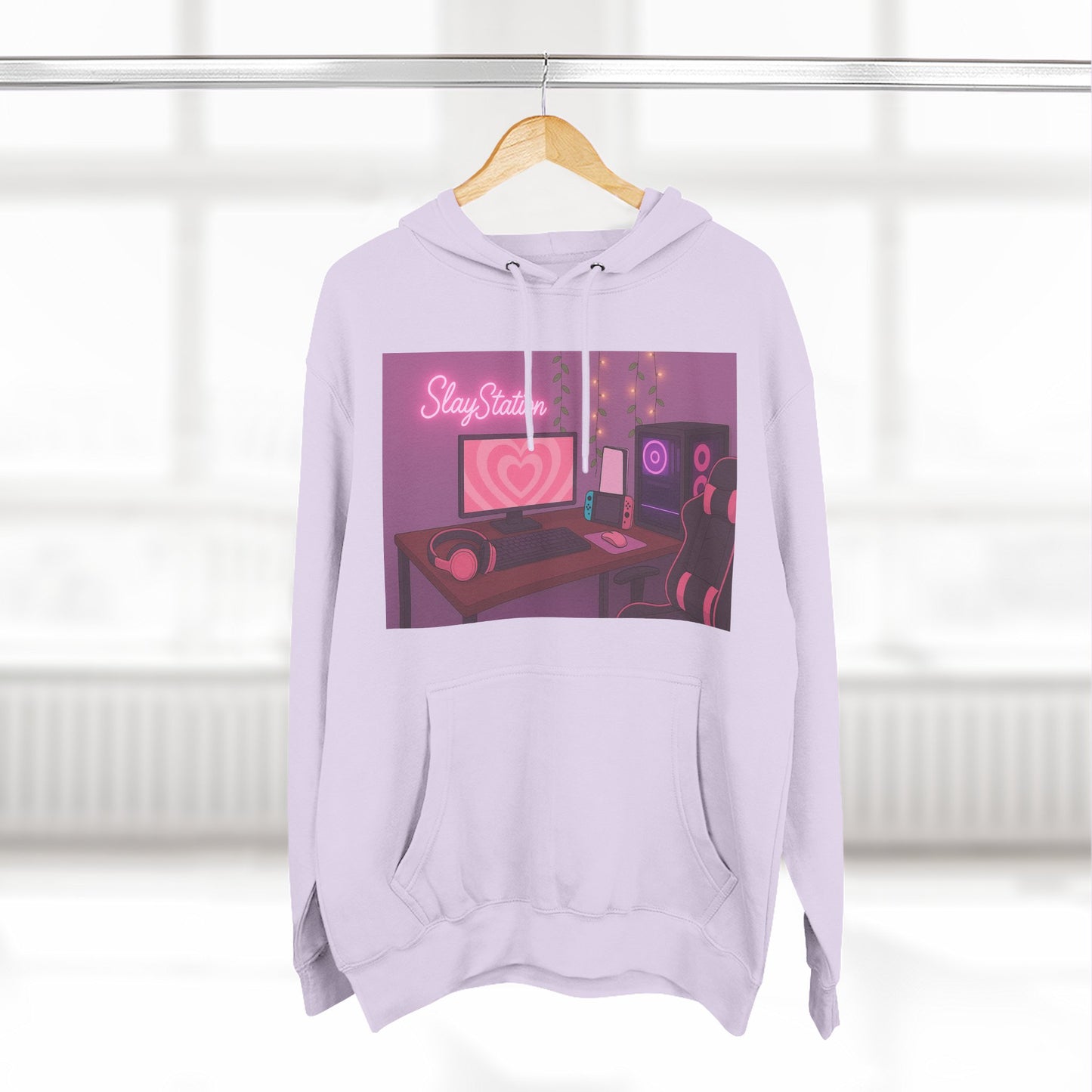 SlayStation Gamer Girl Hoodie – Aesthetic Pink Gaming Setup Sweatshirt for Gamers