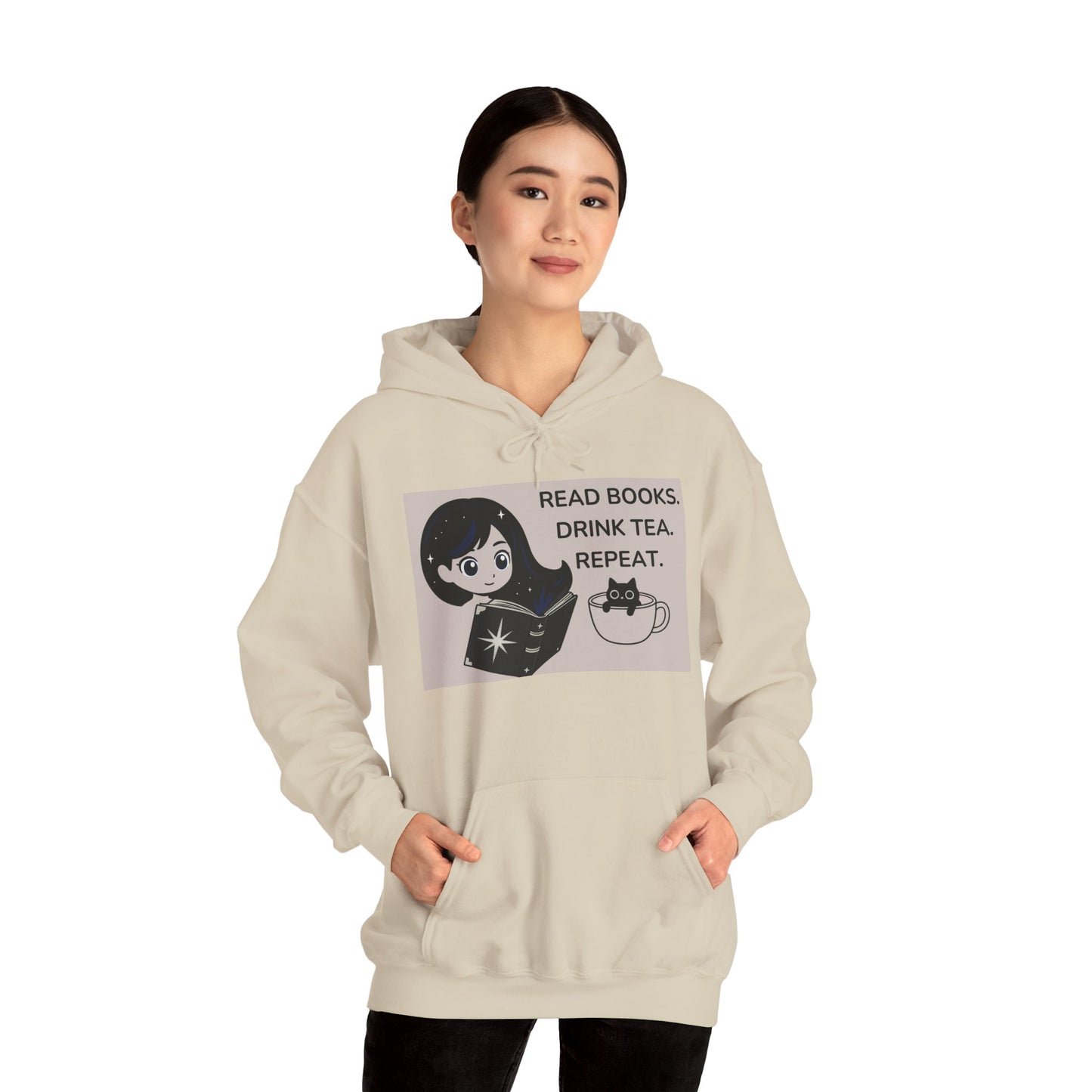 Cosmic Girl & Teacup Cat Hoodie – Aesthetic Starry Anime Art Sweatshirt