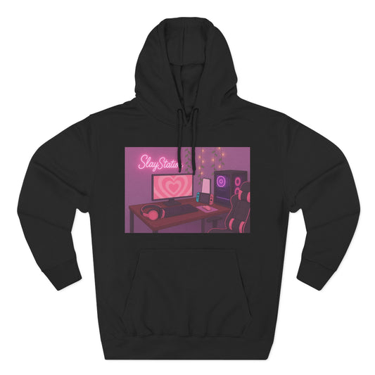 SlayStation Gamer Girl Hoodie – Aesthetic Pink Gaming Setup Sweatshirt for Gamers
