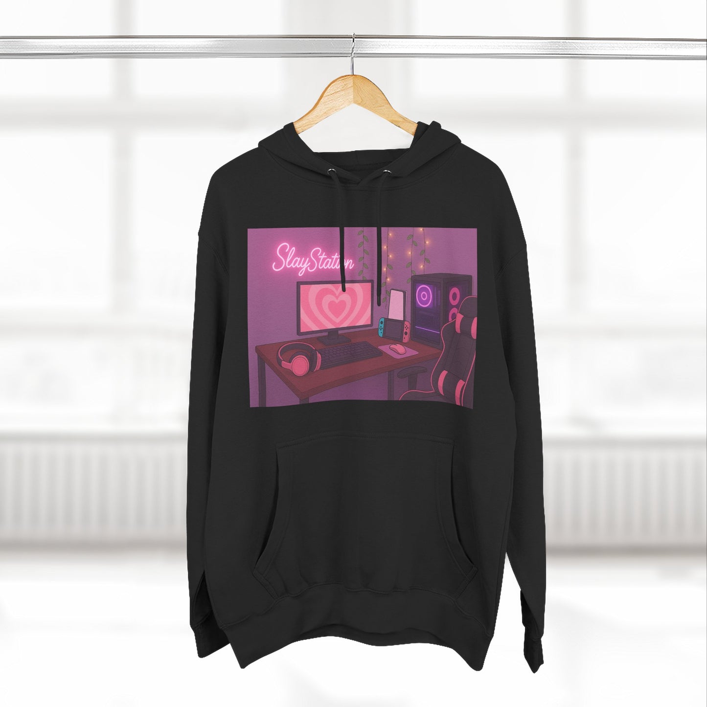 SlayStation Gamer Girl Hoodie – Aesthetic Pink Gaming Setup Sweatshirt for Gamers