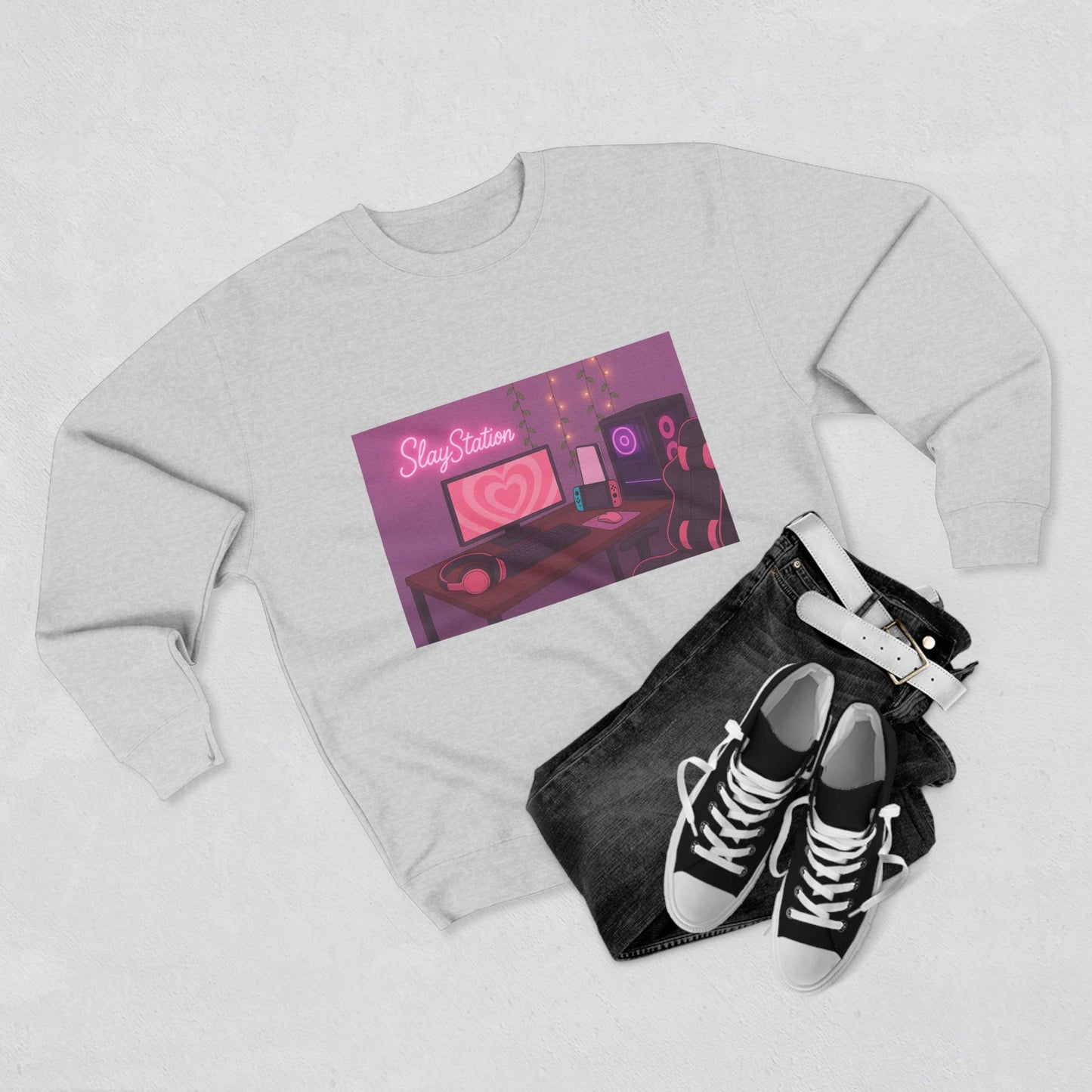 SlayStation Gamer Girl Sweatshirt – Pink Aesthetic Gaming Outfit for Girls, Cozy Soft