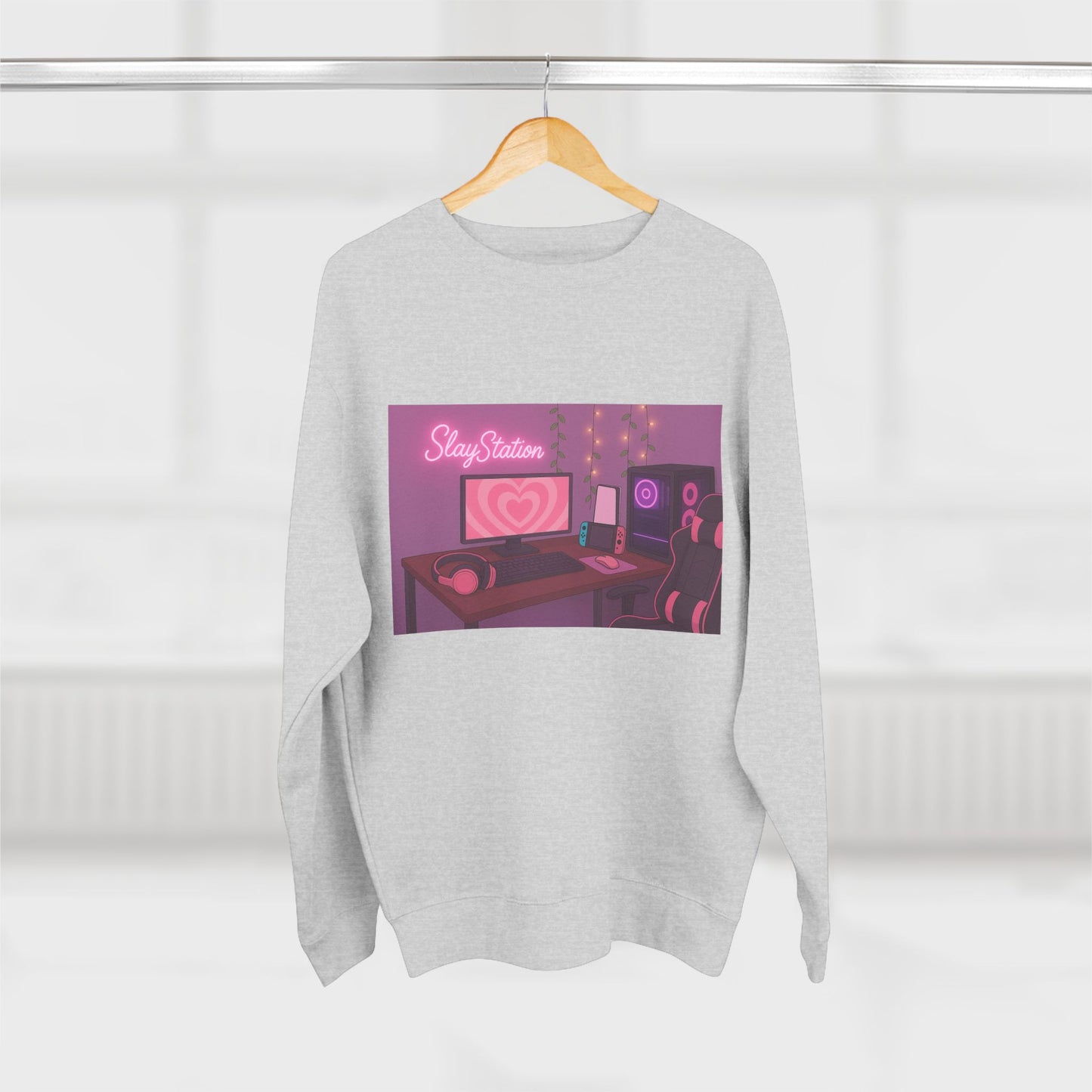 SlayStation Gamer Girl Sweatshirt – Pink Aesthetic Gaming Outfit for Girls, Cozy Soft