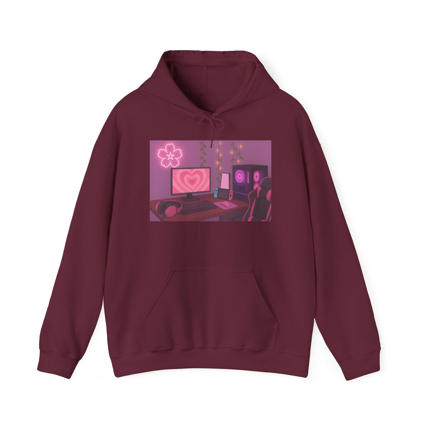 Aesthetic Gamer Girl Hoodie – Cozy PC Setup Art Pullover