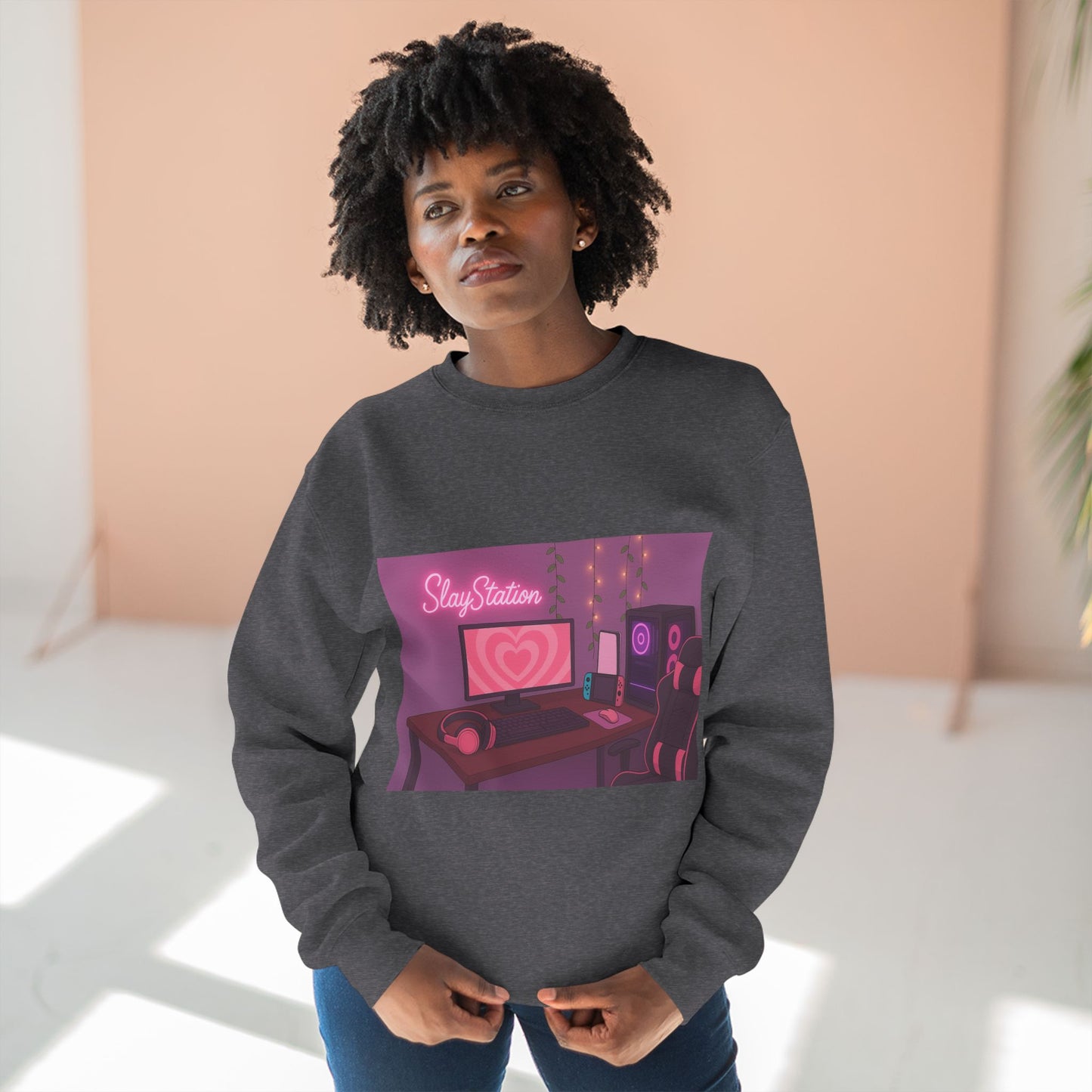 SlayStation Gamer Girl Sweatshirt – Pink Aesthetic Gaming Outfit for Girls, Cozy Soft