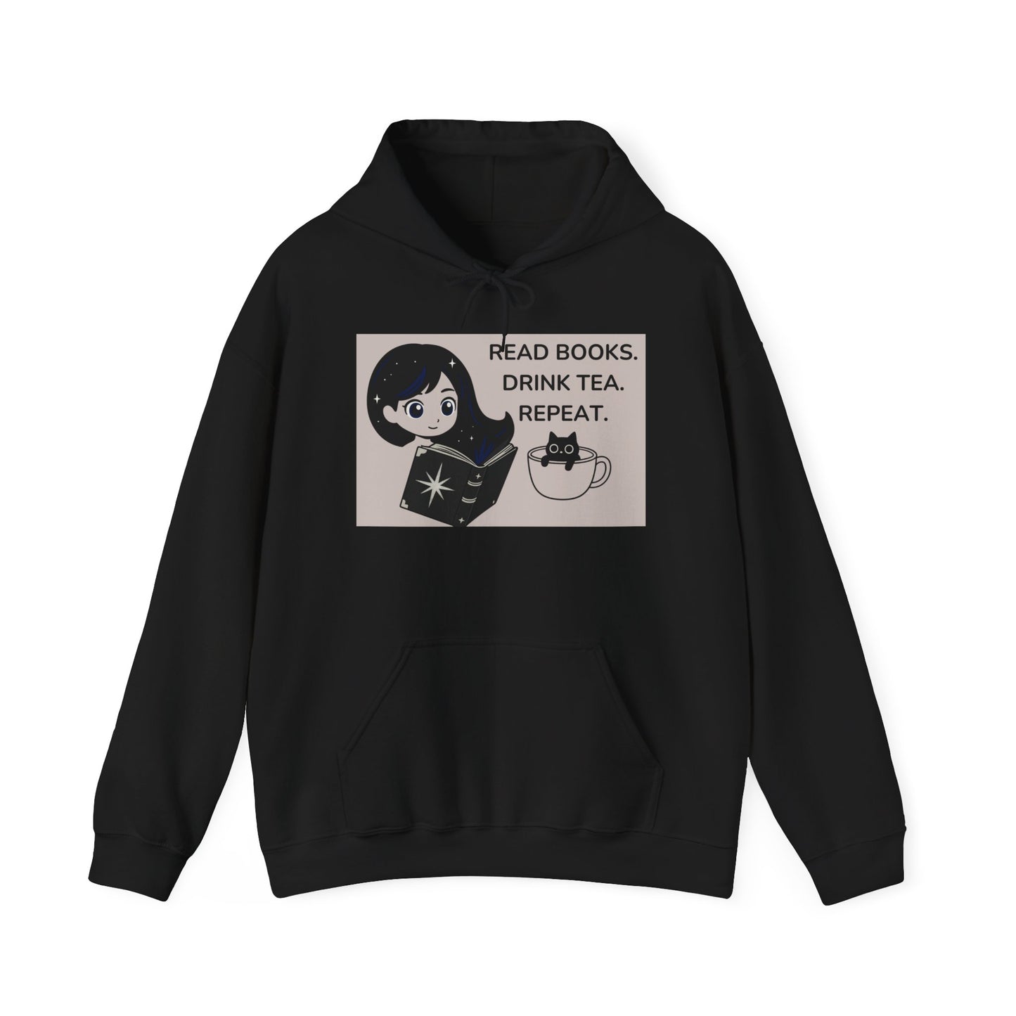 Cosmic Girl & Teacup Cat Hoodie – Aesthetic Starry Anime Art Sweatshirt