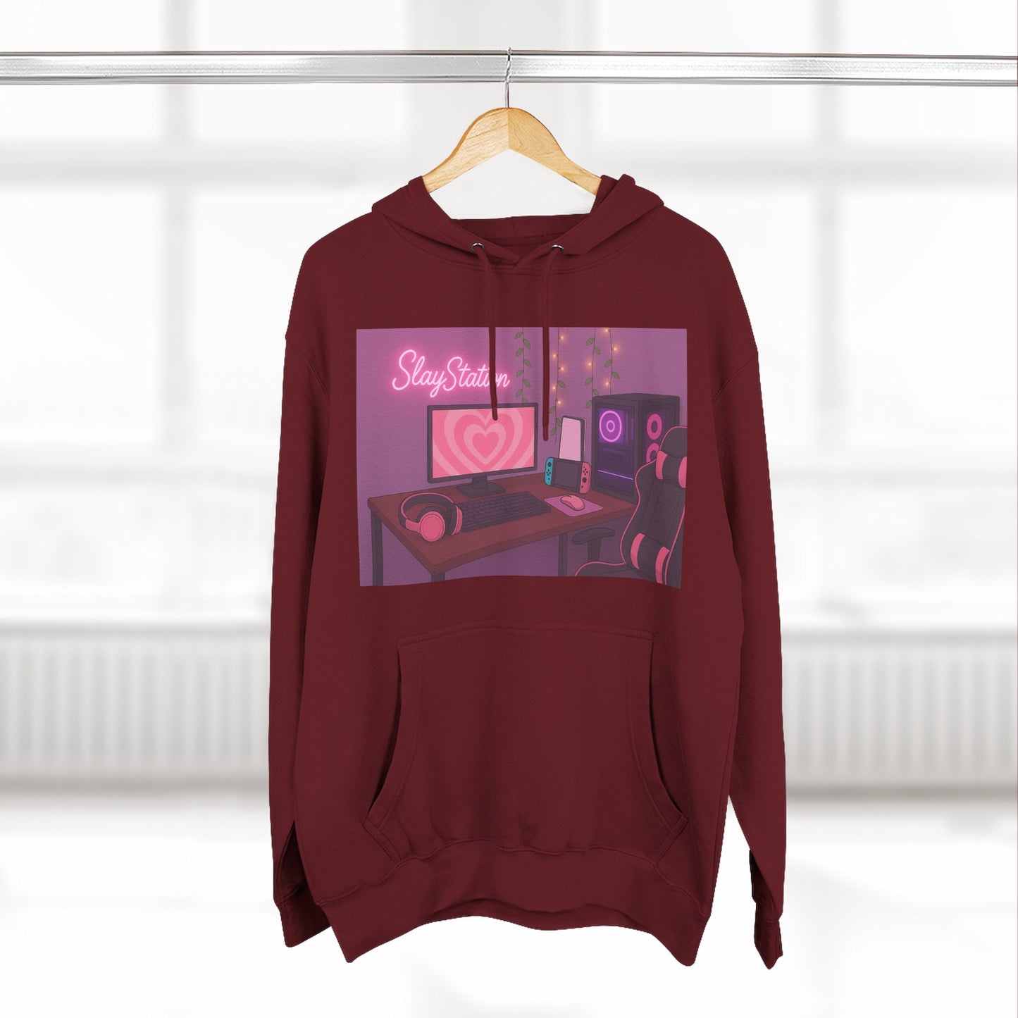 SlayStation Gamer Girl Hoodie – Aesthetic Pink Gaming Setup Sweatshirt for Gamers
