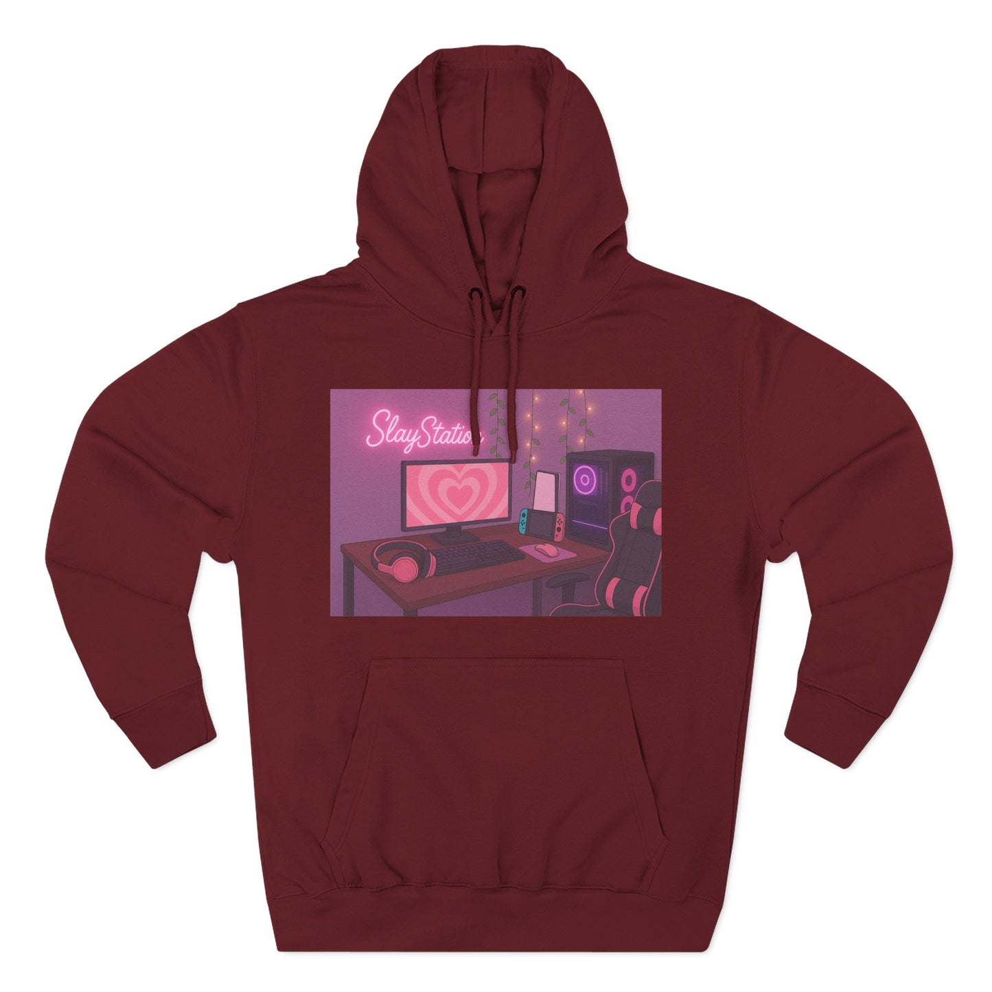 SlayStation Gamer Girl Hoodie – Aesthetic Pink Gaming Setup Sweatshirt for Gamers