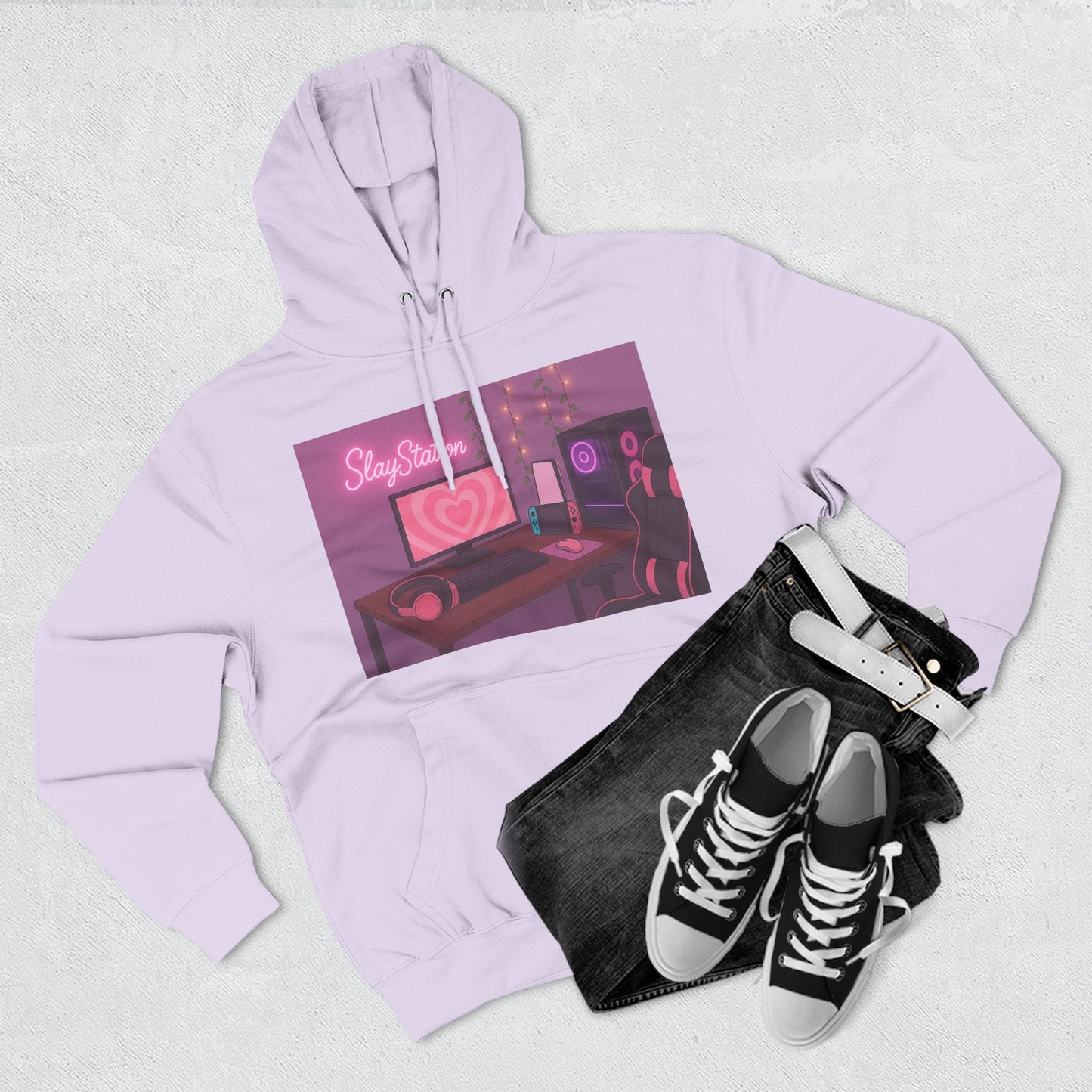 SlayStation Gamer Girl Hoodie – Aesthetic Pink Gaming Setup Sweatshirt for Gamers