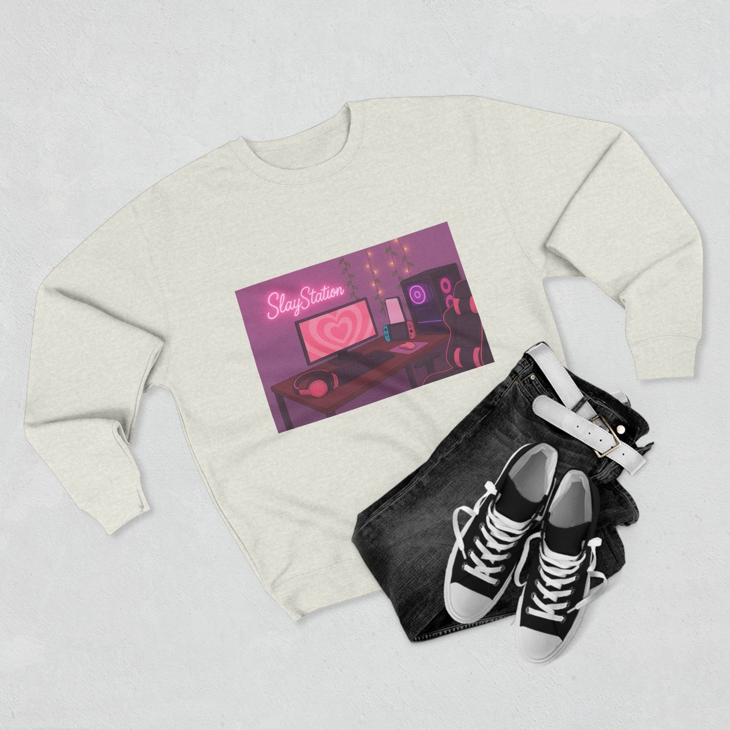 SlayStation Gamer Girl Sweatshirt – Pink Aesthetic Gaming Outfit for Girls, Cozy Soft