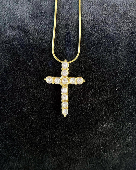 18K Gold Plated Cross Necklace –Dainty Crystal Cross Pendant, Religious Jewelry, Chicana Style