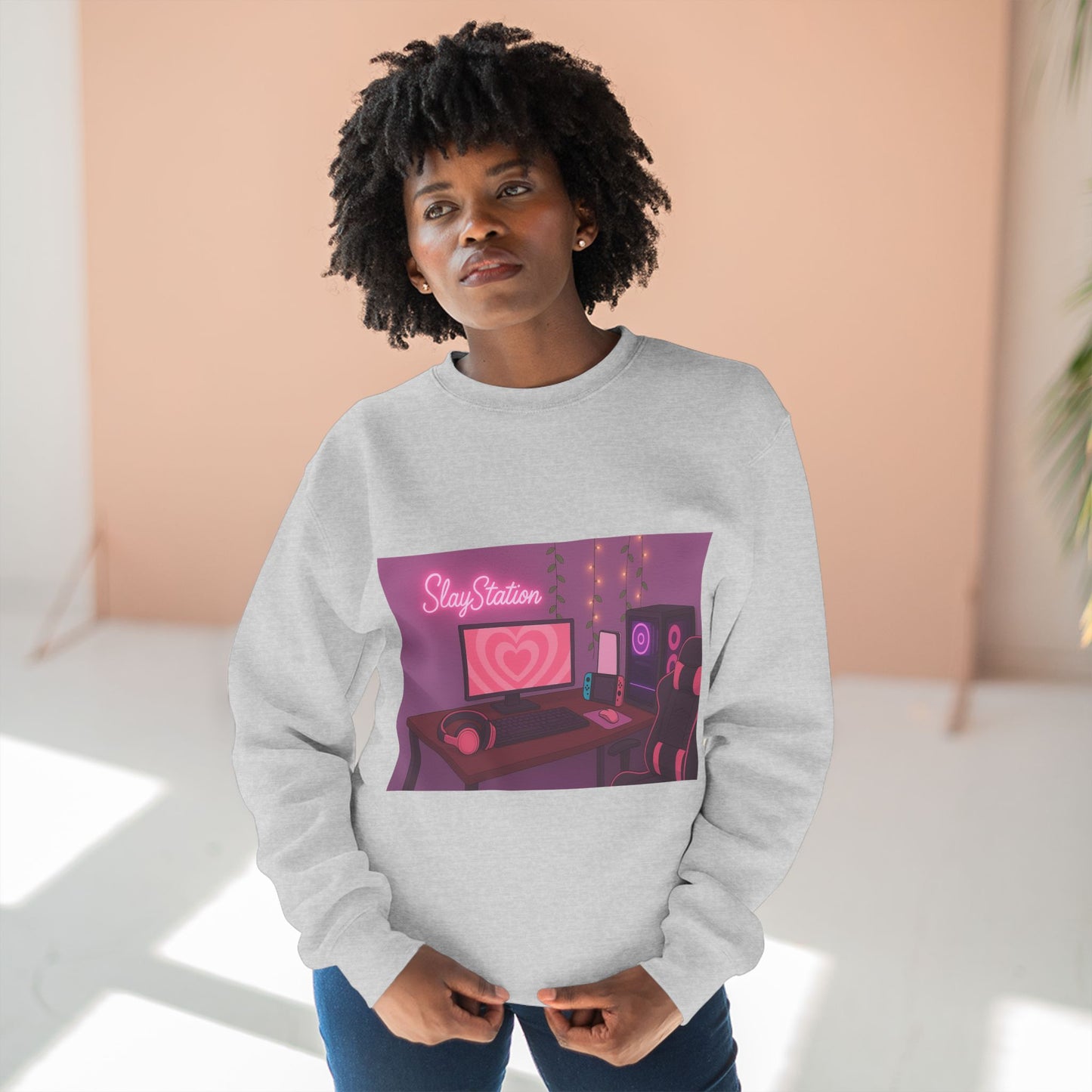 SlayStation Gamer Girl Sweatshirt – Pink Aesthetic Gaming Outfit for Girls, Cozy Soft