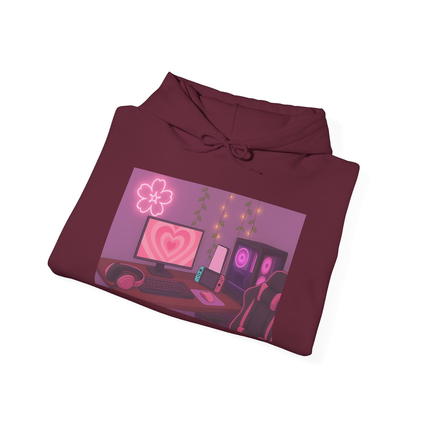 Aesthetic Gamer Girl Hoodie – Cozy PC Setup Art Pullover