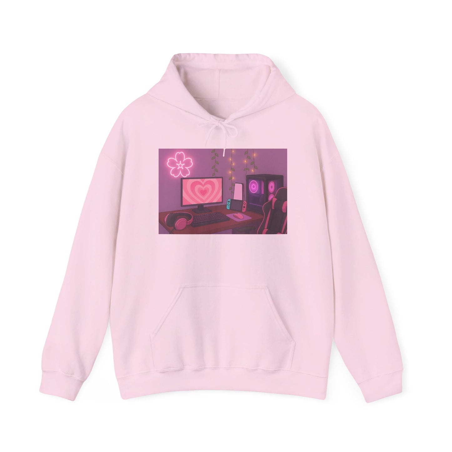 Aesthetic Gamer Girl Hoodie – Cozy PC Setup Art Pullover