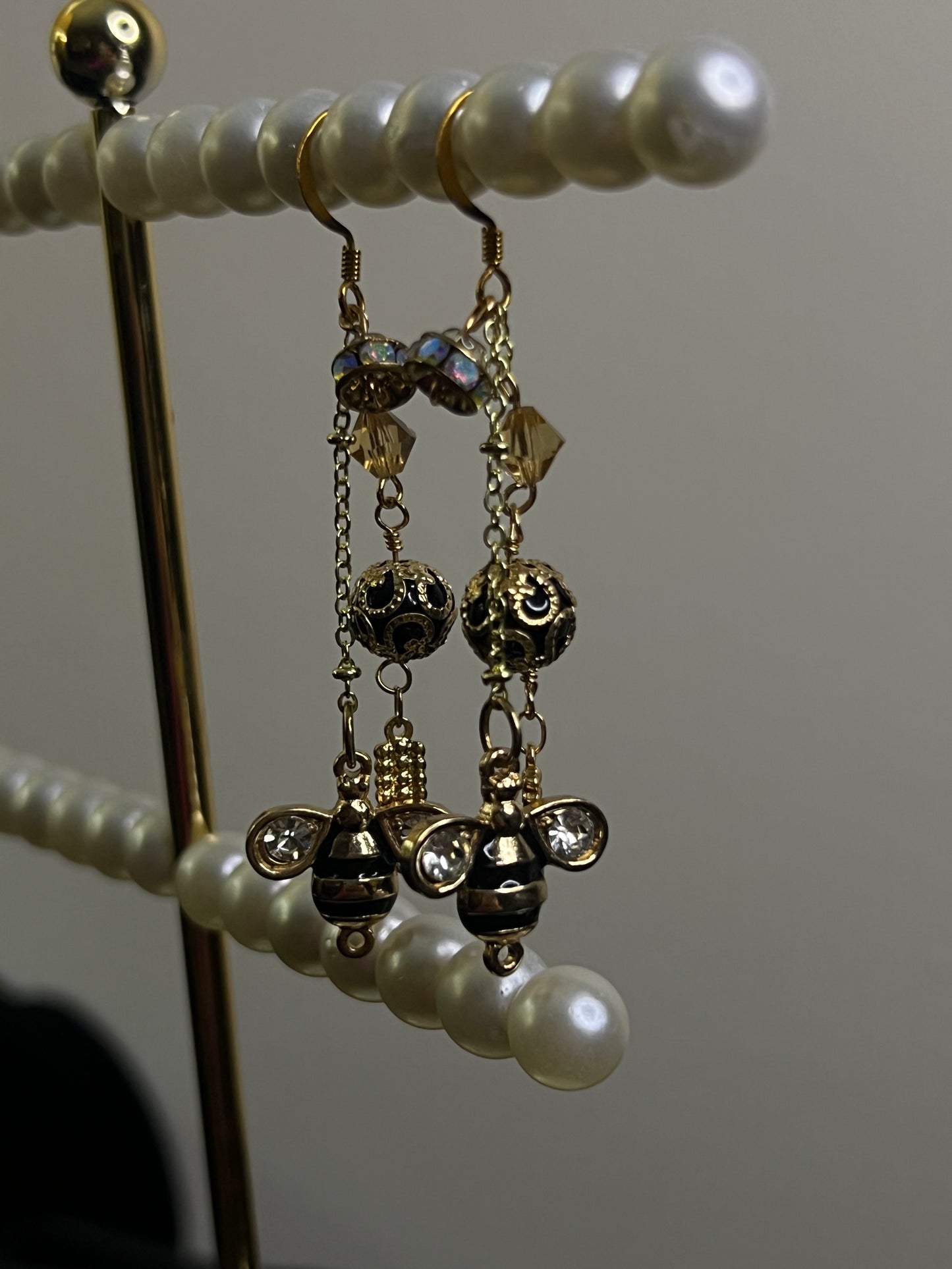 Honey Drip Dangles – Handcrafted Gold Bee Earrings