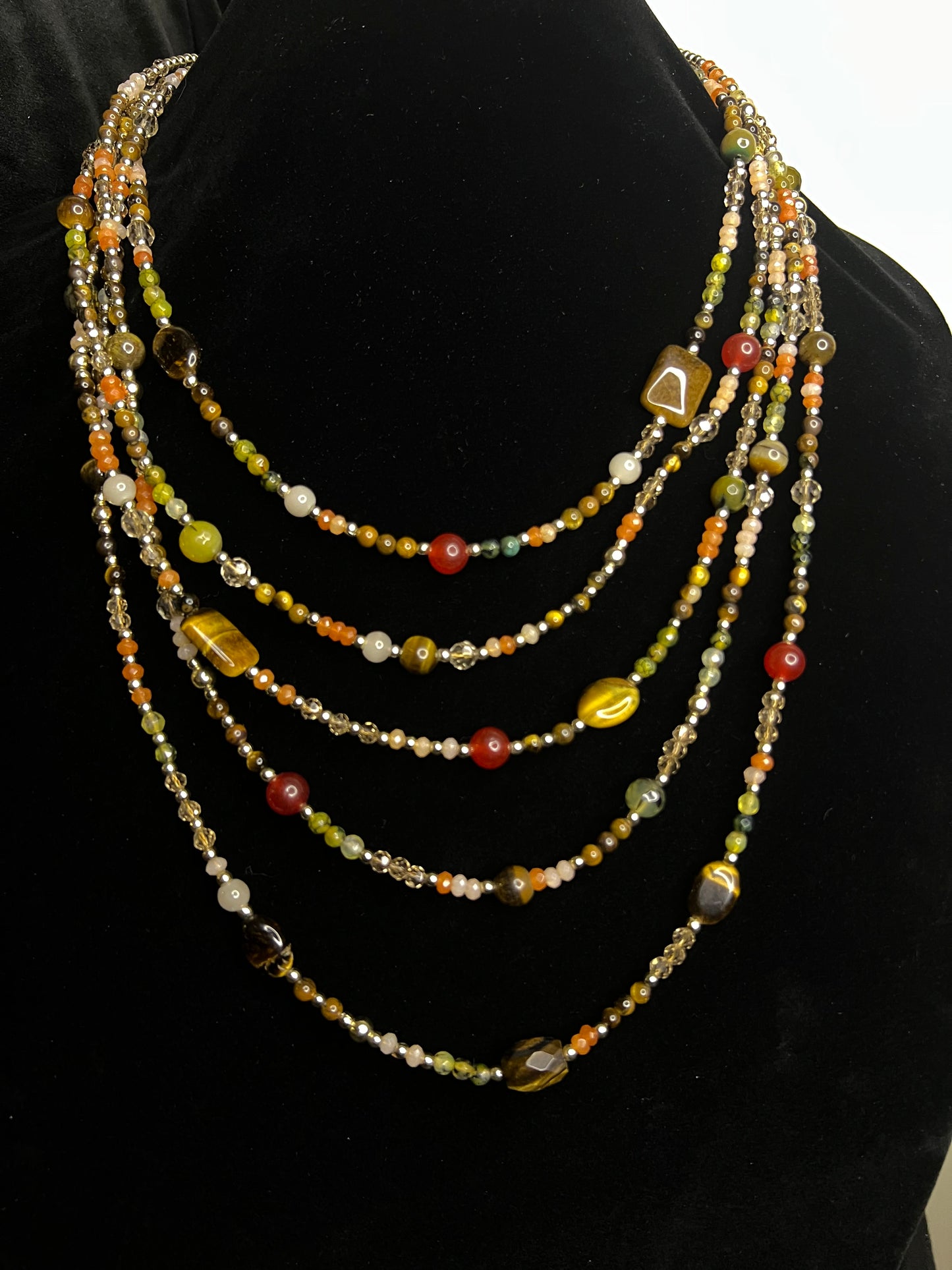 Chico’s 5-Strand Beaded Statement Necklace – Earth Tone Layered Boho Jewelry