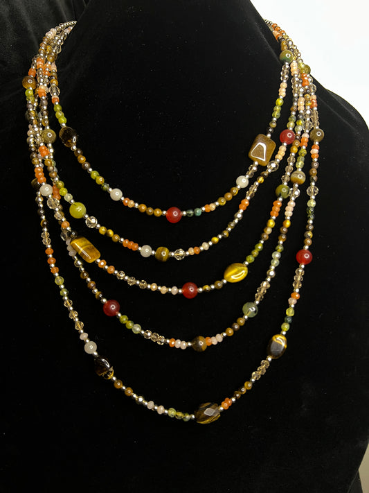 Chico’s 5-Strand Beaded Statement Necklace – Earth Tone Layered Boho Jewelry