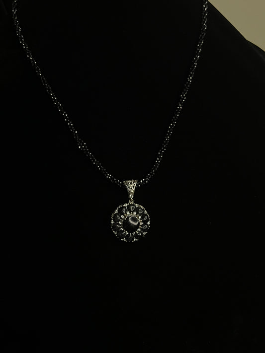 925 Sterling Silver Vintage Black Onyx Pendant Necklace Set – Twisted Gem Bead Chain
