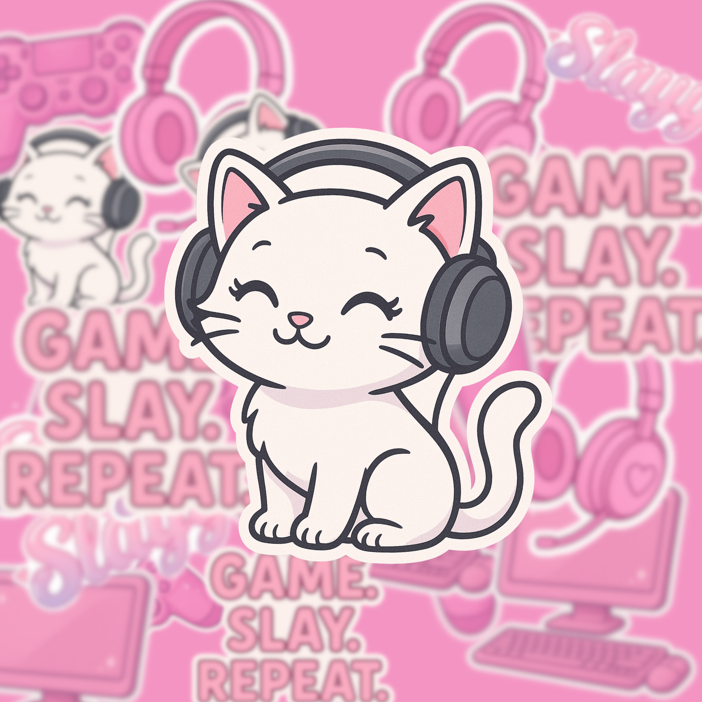 Kitty Headphones Sticker