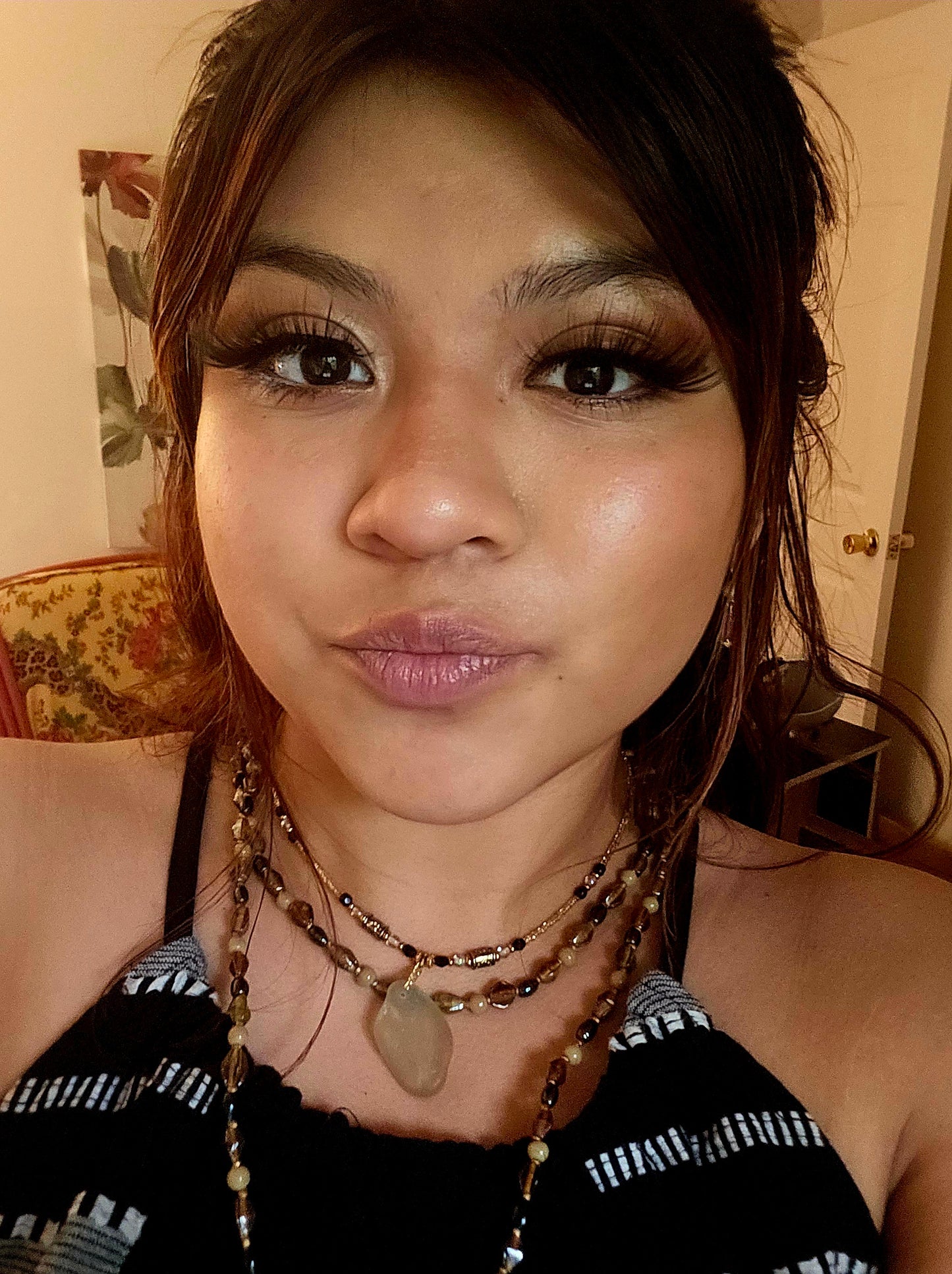 Frosted Stone Pendant Necklace – Gold Beaded Boho Minimalist Jewelry